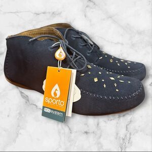 Sporto Moccasin Low Ankle Boot Barefoot Wool- Women's Lace Up Blue Suede Size 11